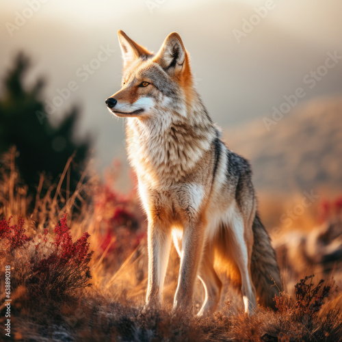 Coyote in its Natural Habitat, Wildlife Photography, Generative AI