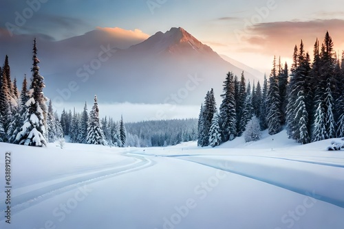 winter landscape with snow covered mountains © Uzair