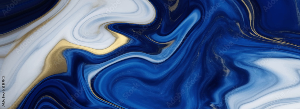 Fototapeta premium Abstract blue liquid watercolor background with golden stains. High resolution luxurious marble. Style incorporates the swirls of marble or the ripples of agate. painted artificial marbled surface,