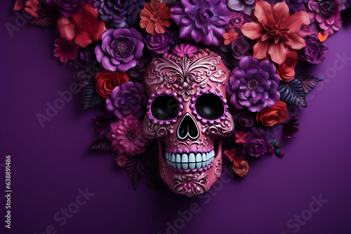 Feast of Dia de los Muertos, attributes and traditions. With Generative AI technology photo