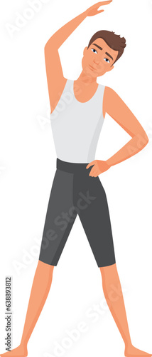 Male office employee exercise. Morning sport routine, office fitness vector illustration