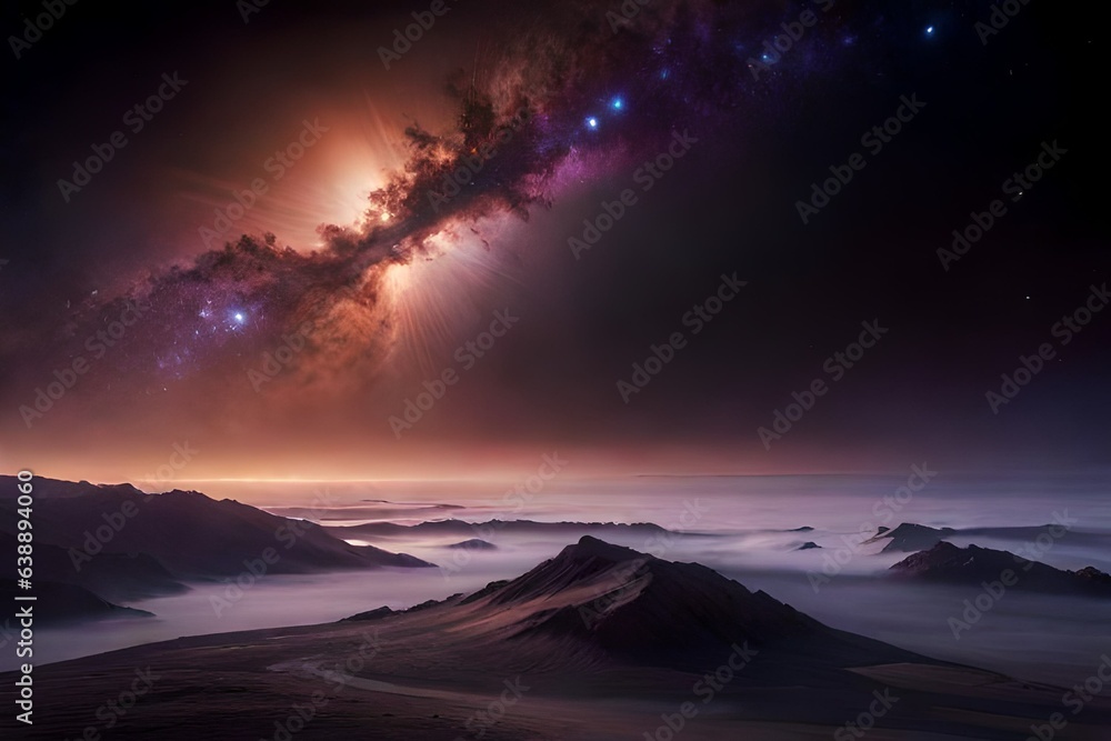 nebula galaxy over mountains