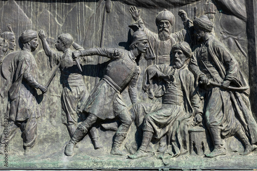 Miloš Obilić kills the Turkish Sultan Murat I in the battle of Kosovo Polje. Monument to the Heroes of Kosovo in the center of Kruševac (Battle of Kosovo 1389). Serbia photo