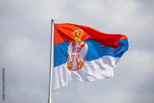 Fotografija Serbian national flag on wind, outdoor