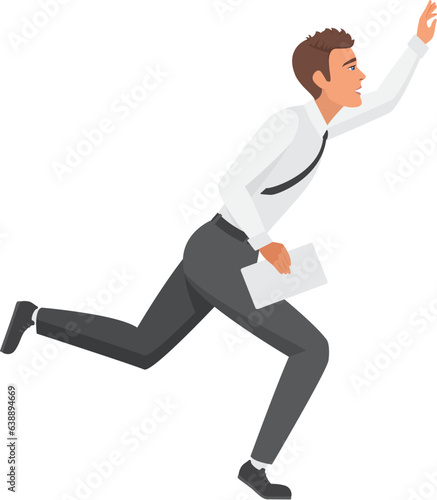 Running office employee man. Businessman in a hurry, late on meeting vector illustration