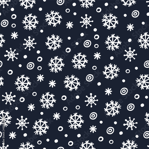 Falling snowflakes as black abstract seamless pattern (ID: 638894683)