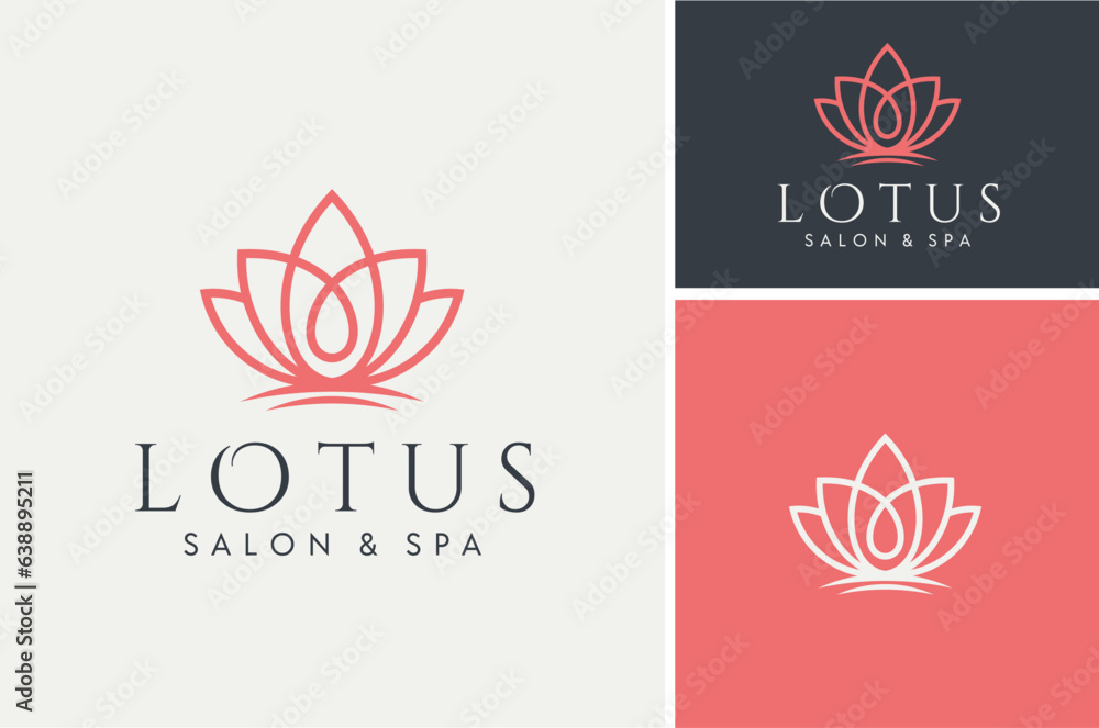 Simple Lotus Floral Leaves. Beauty Flower Leaf for Spa Cosmetic Therapy Skin Care logo design