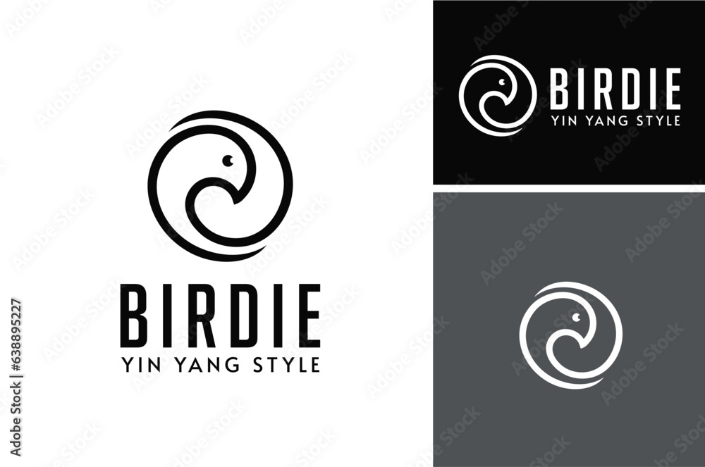 Artistic Beautiful Phoenix Fenix Pigeon Dove Bird Head with Beauty Luxury Elegant Yin Yang style logo design