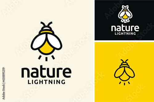 Firefly insect with electric light bulb lamp for Nature Night Lighting logo design
