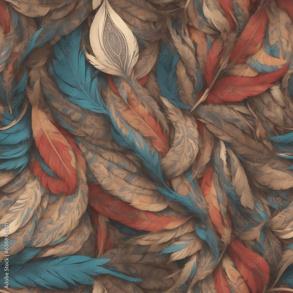 feathers bohemian texture pattern, generative ai