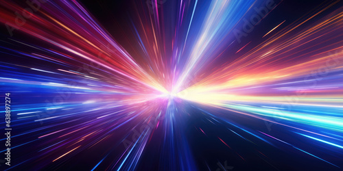 Light speed, hyperspace, space warp background. colorful streaks of light gathering towards the event horizon. photo