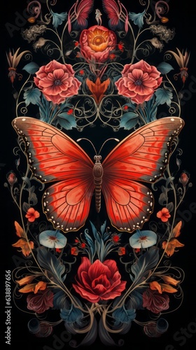 Symmetrical Butterfly: Flowers Background