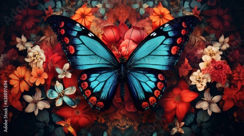 Symmetrical Butterfly: Flowers Background