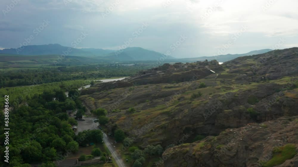 Aerial Drone View of Uplistsikhe Cave City at Golden Hour - Georgia Aerial Drone View of Uplistsikhe Cave City at Golden Hour - Georgia