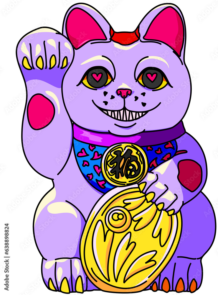 Fototapeta premium 紫招き猫（purple beckoning cat）(PNG)