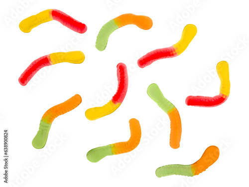 Pattern of A lot of different gummy worms isolated on transparent background