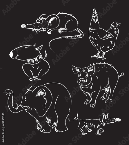 Grupa ręcznie rysowanych zwierząt #638901243