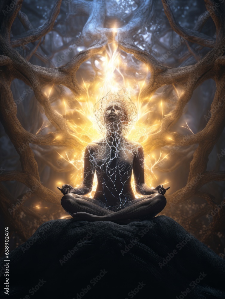 Woman Meditating With Glowing Light