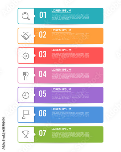 Vertical 7 process infographic timeline template. Vector illustration.