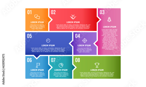 Infographic poster or brochure, 8 processes business to success. Vector illustration.
