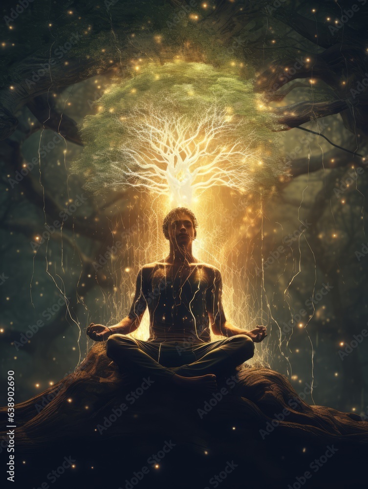 Woman Meditating With Glowing Light