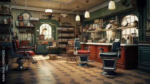Vintage Barber Shop Interior Decoration of 1950s or 1980s