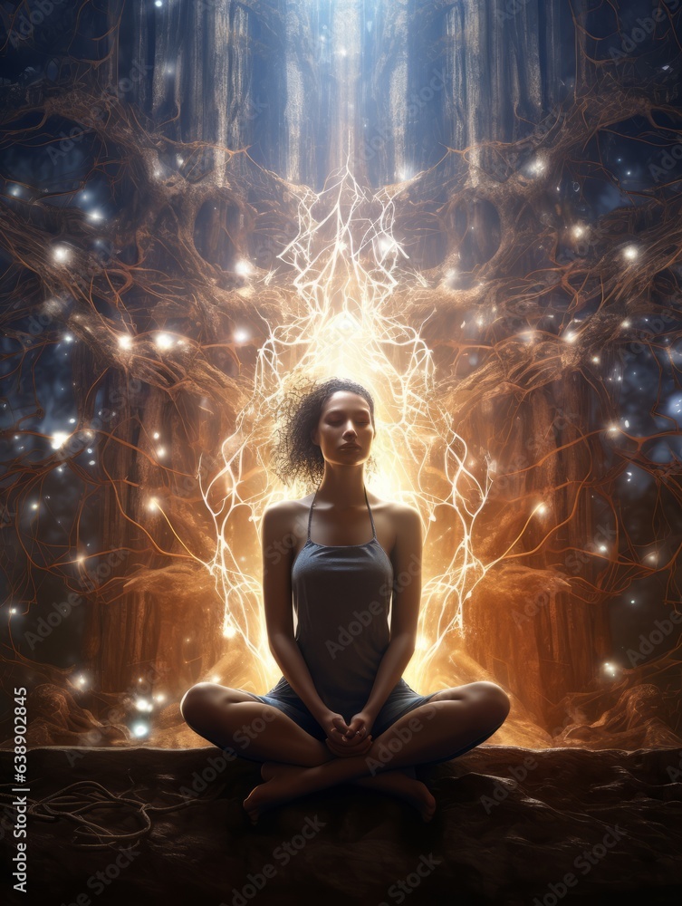 Woman Meditating With Glowing Light