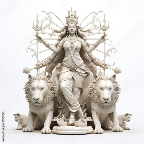 Goddess Durga idol for Durga Puja 2023, white background, Dussehra 2023, Indian Hindu religious festival photo