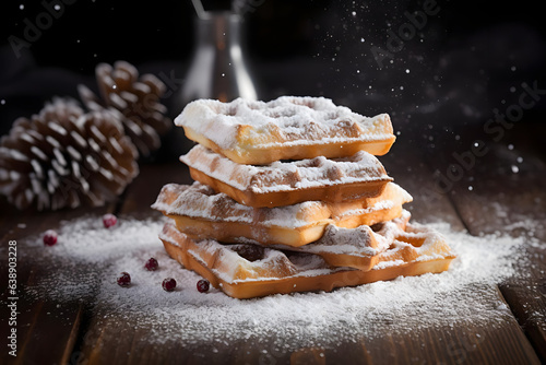 Waffles with Powdered Sugar, crisp waffles dusted with sweet snow