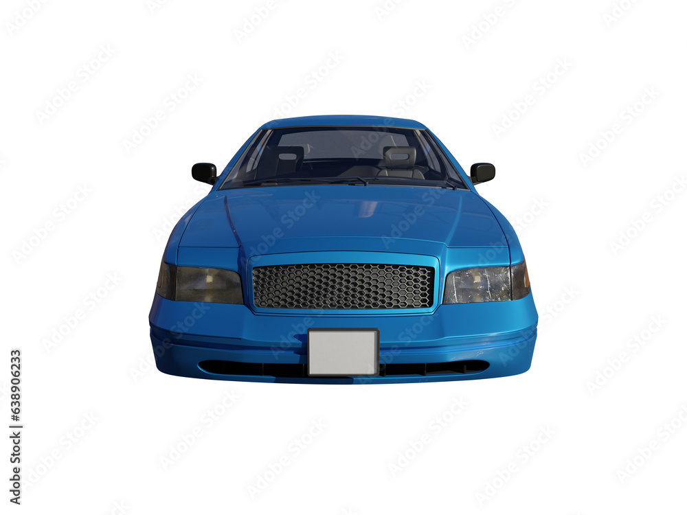 Blue car front view isolated. 3d render