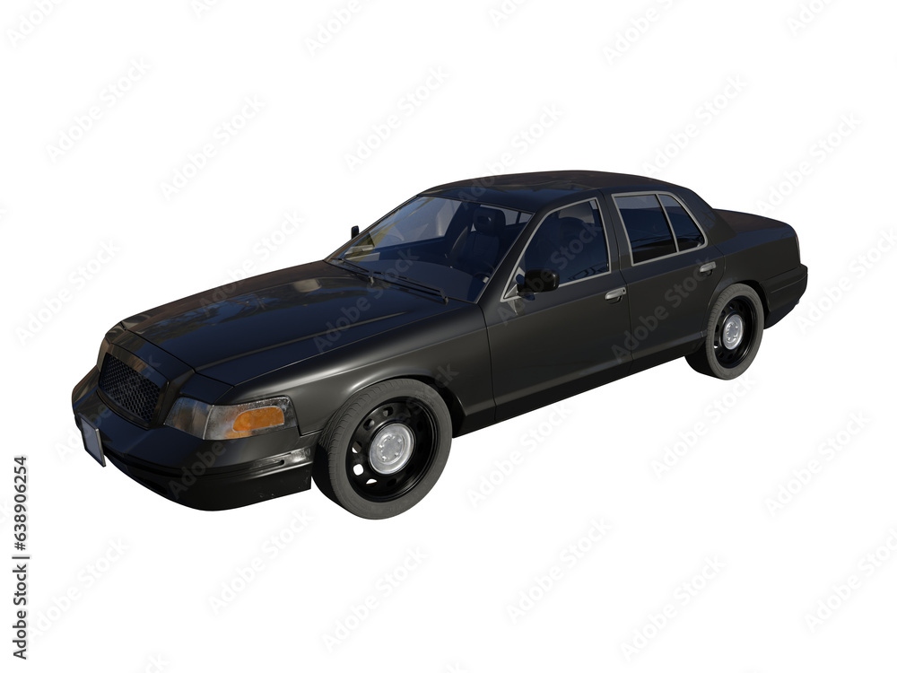 Black passenger car side front view isolated 3d render