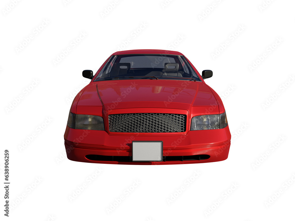 Red car front view isolated. 3d render