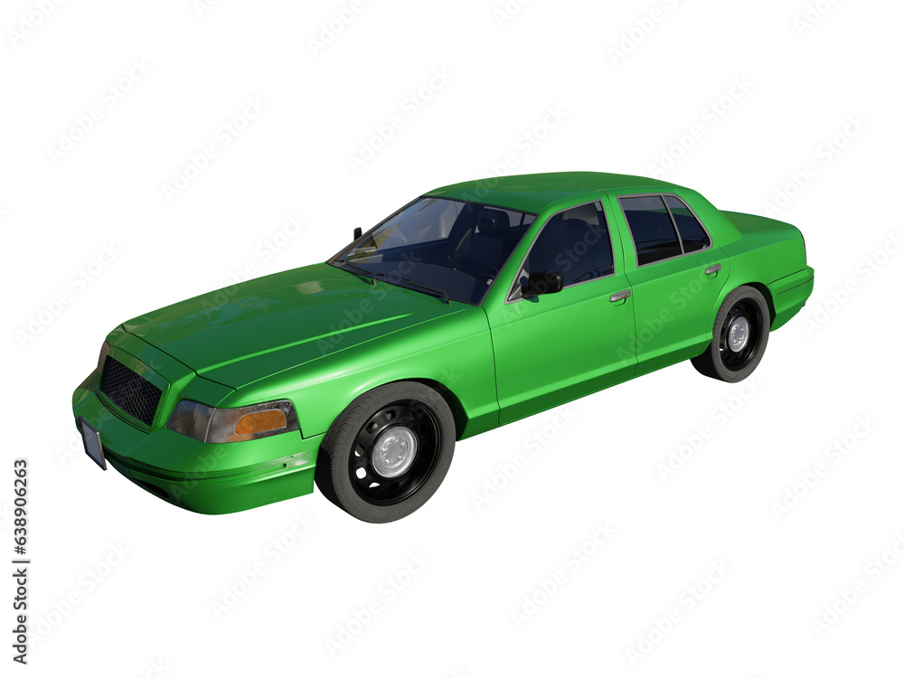 Green passenger car side front view isolated 3d render