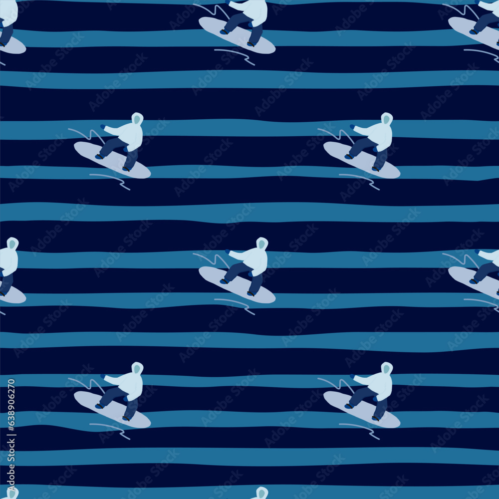Fototapeta premium Snowboarders on the slope. Winter sports seamless pattern.