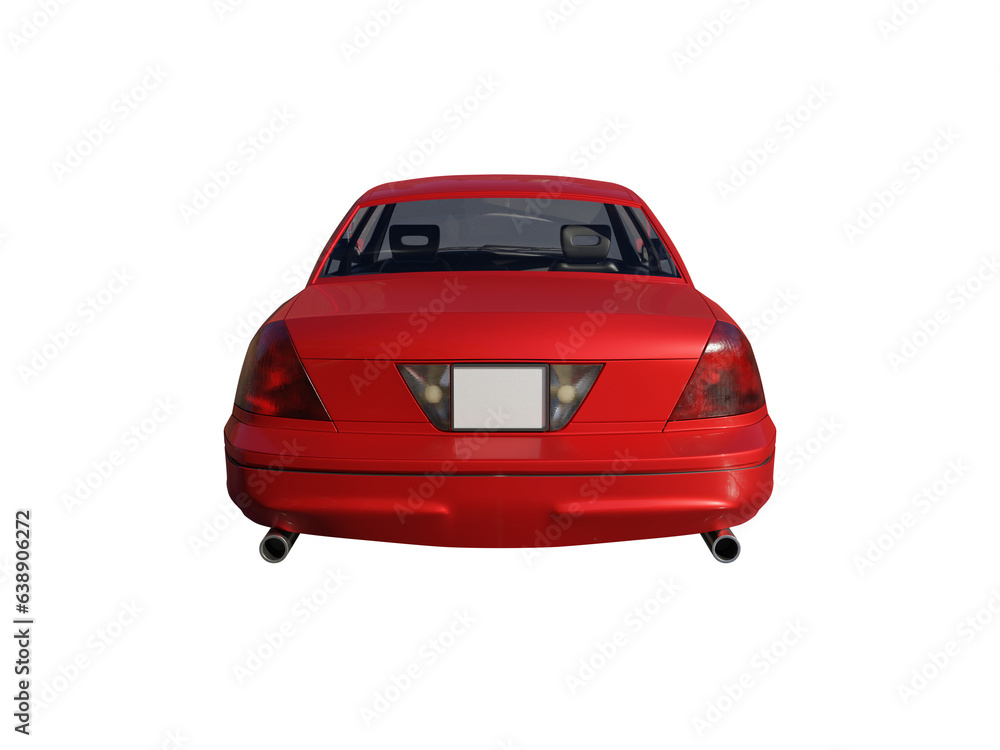 Red car rear view isolated. 3d render