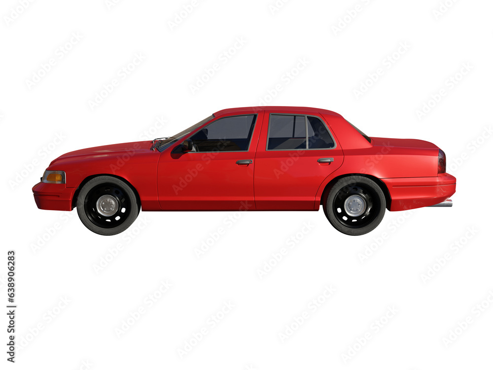 Red car side view isolated 3d render