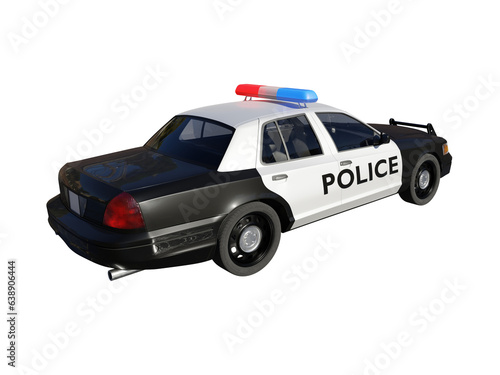 Police car side rear view isolated 3d render
