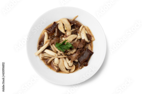 Three Mushrooms in Oyster Sauce, top view