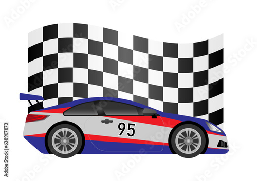 Racing Car or Sports Car. Racing Checkered Flag Background. Car Racing Concept. Vector Illustration. Vector Illustration.