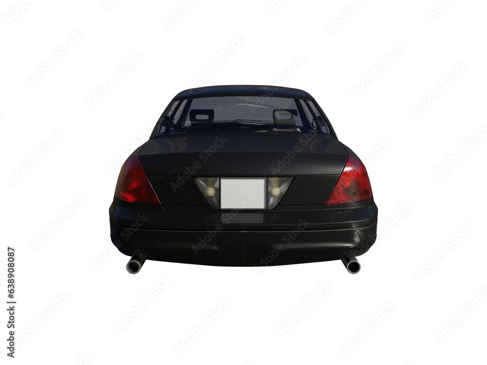 Black car rear view isolated. 3d render