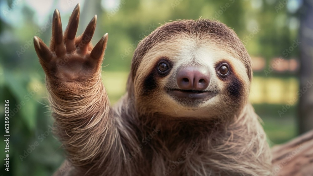 Naklejka premium Sloth waving hello