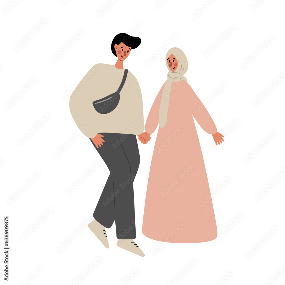 people walking at summer market illustration, Flat style vector images clipart, person, man, woman, male, boy, kid, child, old, elderly, young, muslim, black, family, couple, Diversity, dog.