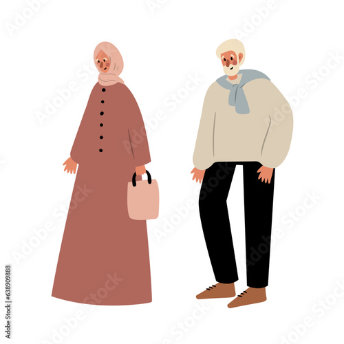 people walking at summer market illustration, Flat style vector images clipart, person, man, woman, male, boy, kid, child, old, elderly, young, muslim, black, family, couple, Diversity, dog.