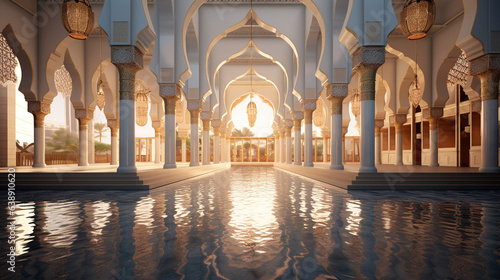 Modern Mosque with Water Pond
