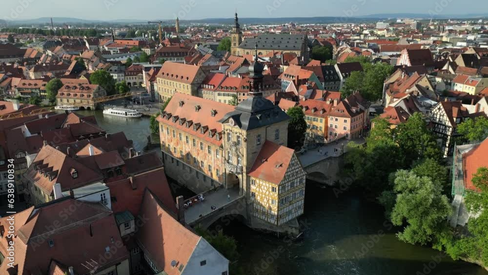 Bamberg German Bavarian City Kirche Rathaus drone 4K