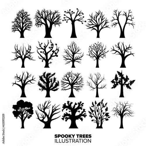 Enhance Your Halloween Designs with the Spooky Trees Silhouette Collection Set. - Transparent Background, Png, Vector