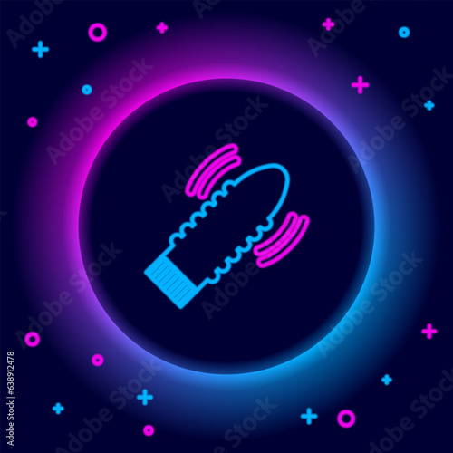 Glowing neon line Dildo vibrator for sex games icon isolated on black background. Sex toy for adult. Vaginal exercise machines for intimate. Colorful outline concept. Vector