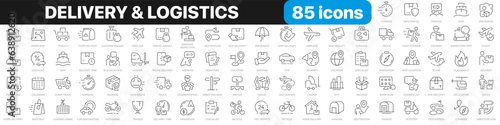 Delivery and logistics line icons collection. Fast delivery, parcel, box delivery icons. UI icon set. Thin outline icons pack. Vector illustration EPS10