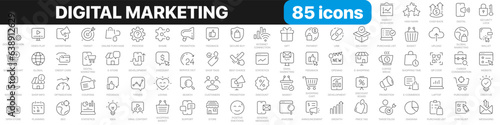 Digital marketing line icons collection. Promotion, advertising icons. UI icon set. Thin outline icons pack. Vector illustration EPS10