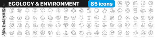 Ecology and environment line icons collection. Eco energy, recycle, natural, power icons. UI icon set. Thin outline icons pack. Vector illustration EPS10